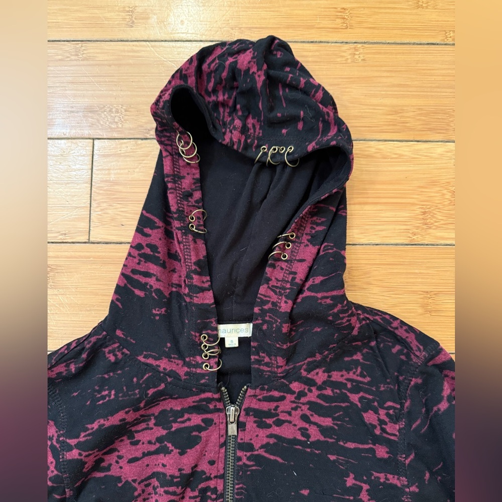 Y2K Abbey Dawn Inspired Red black Grunge hoodie with studs & piercings Handmade - Picture 3 of 9